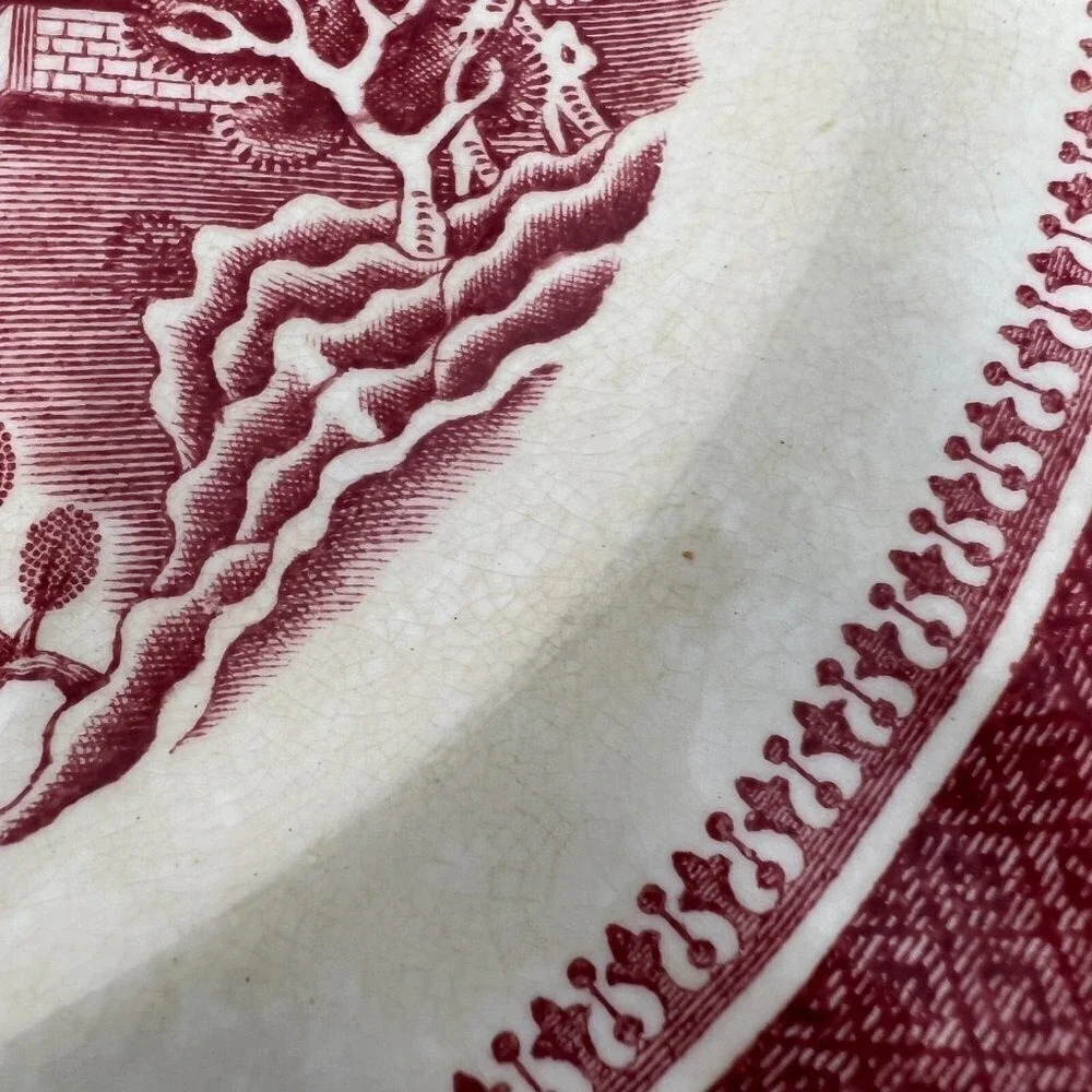Spode Copeland Luncheon Plate Mandarin Red White Chelsea No Trim 9 Inch Vtg A‎